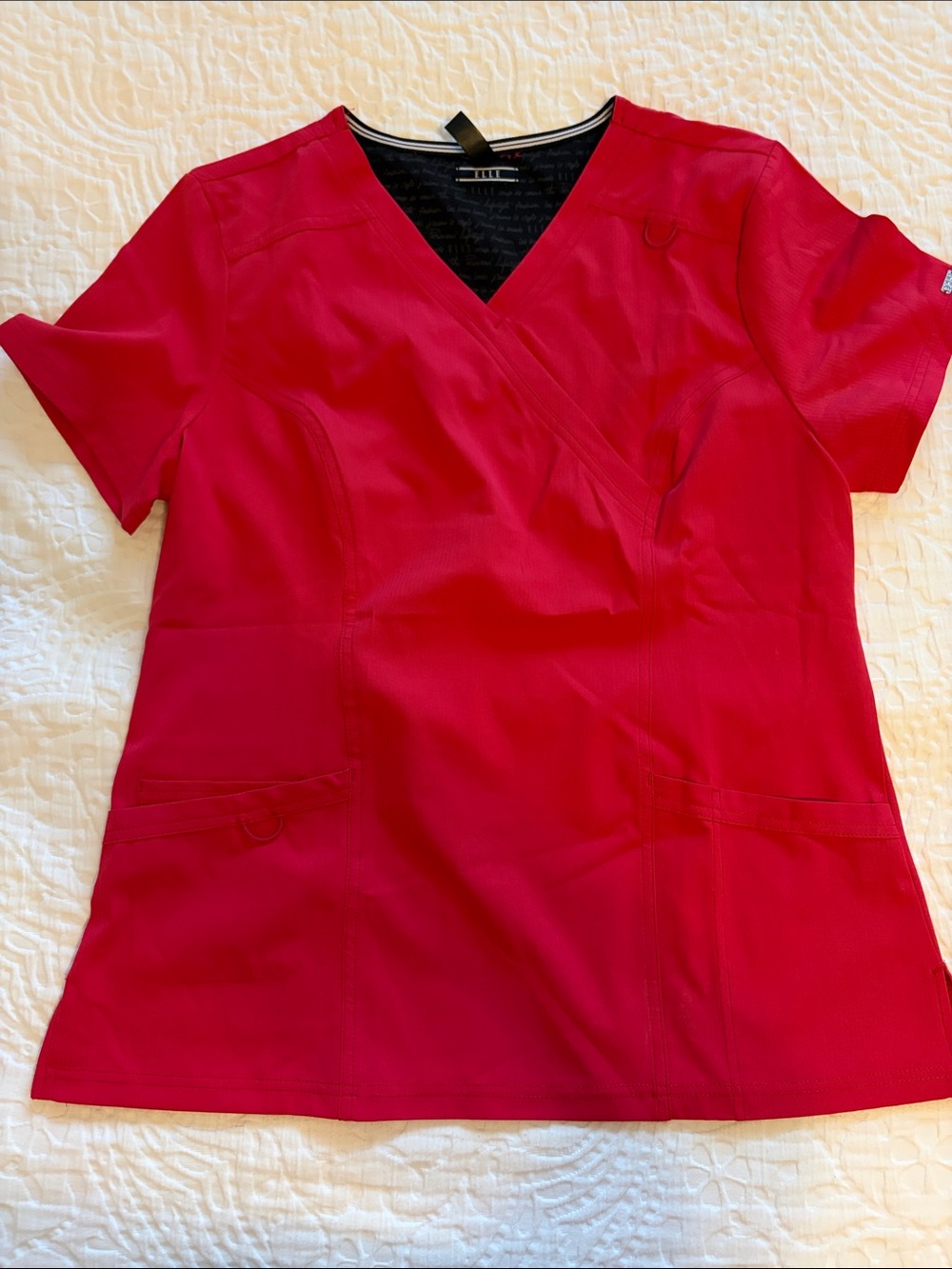 Elle Women's Bright Red V-Neck Scrub Top